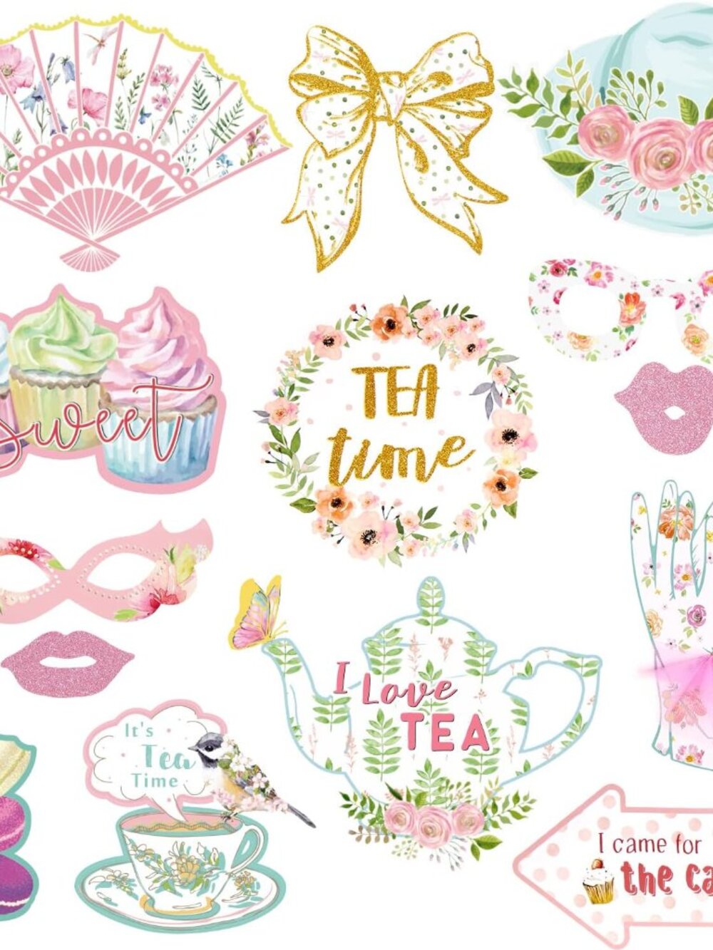 14 Pcs Tea Party Photo Booth Props Tea Party Decorations Alice in Wonderland Par